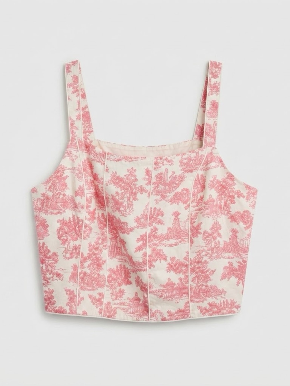 CeCe Toile Print Corset Crop Top Women’s Large Pink White Cottagecore NWT